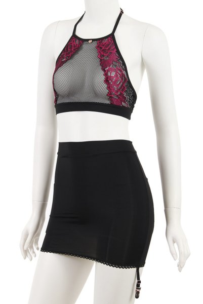 画像20: Rosenty top & skirt | ハイネックブラ&ガーターベルト付きスカート 2点セット・ベルト着脱可能 | obsessive 高級Sexyランジェリー (20)