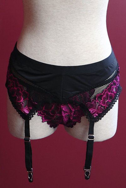 画像26: Rosenty 3-pcs set|ワイヤー入りブラジャー&ガーターベルト&ブラジリアンショーツ3点セット・ブラック×ピンク | obsessive 高級Sexyランジェリー (26)