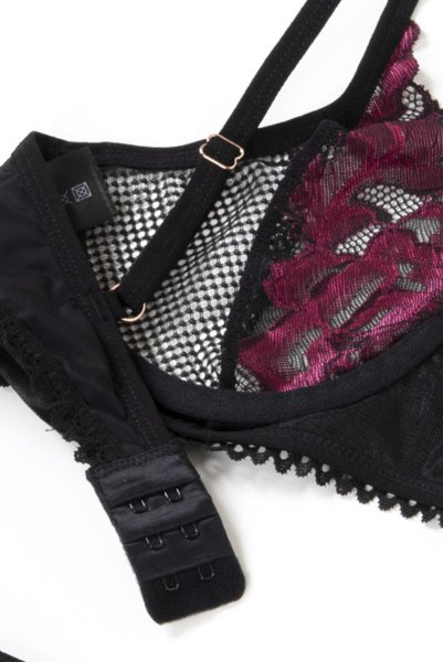 画像14: Rosenty 3-pcs set|ワイヤー入りブラジャー&ガーターベルト&ブラジリアンショーツ3点セット・ブラック×ピンク | obsessive 高級Sexyランジェリー (14)