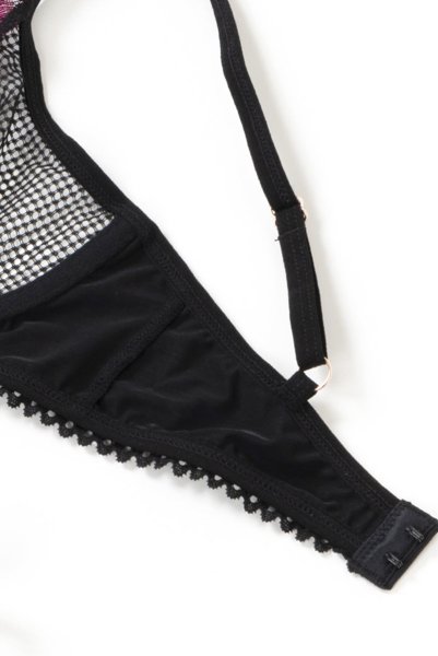 画像15: Rosenty 3-pcs set|ワイヤー入りブラジャー&ガーターベルト&ブラジリアンショーツ3点セット・ブラック×ピンク | obsessive 高級Sexyランジェリー (15)