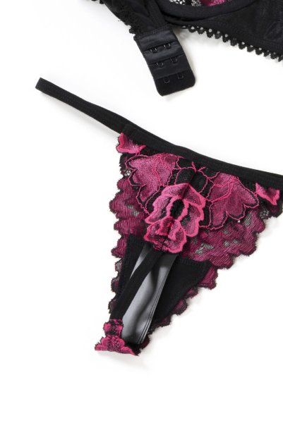 画像17: Rosenty 3-pcs set|ワイヤー入りブラジャー&ガーターベルト&ブラジリアンショーツ3点セット・ブラック×ピンク | obsessive 高級Sexyランジェリー (17)