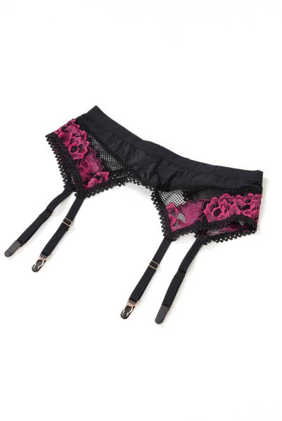 画像18: Rosenty 3-pcs set|ワイヤー入りブラジャー&ガーターベルト&ブラジリアンショーツ3点セット・ブラック×ピンク | obsessive 高級Sexyランジェリー (18)