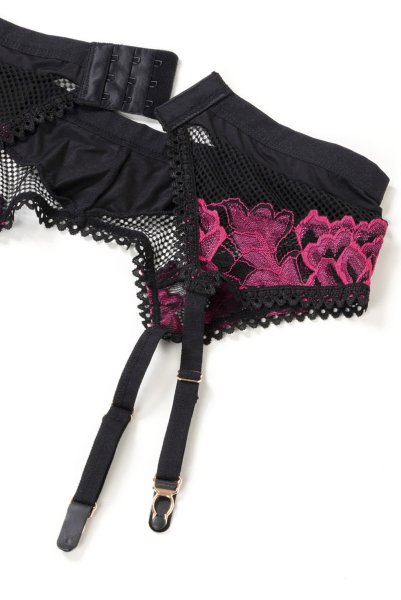 画像21: Rosenty 3-pcs set|ワイヤー入りブラジャー&ガーターベルト&ブラジリアンショーツ3点セット・ブラック×ピンク | obsessive 高級Sexyランジェリー (21)