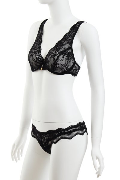 画像11: Luvae set | 一枚レースブラ＆Tバックセット・ノンパテッドブラ・シースルー・黒   | 高級Sexyランジェリー Obsessive (11)