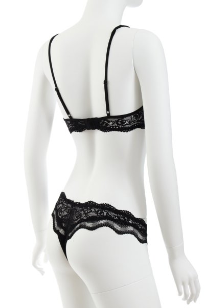 画像12: Luvae set | 一枚レースブラ＆Tバックセット・ノンパテッドブラ・シースルー・黒   | 高級Sexyランジェリー Obsessive (12)