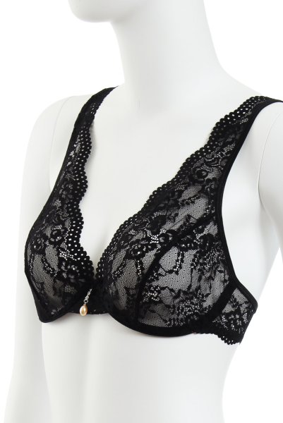 画像13: Luvae set | 一枚レースブラ＆Tバックセット・ノンパテッドブラ・シースルー・黒   | 高級Sexyランジェリー Obsessive (13)