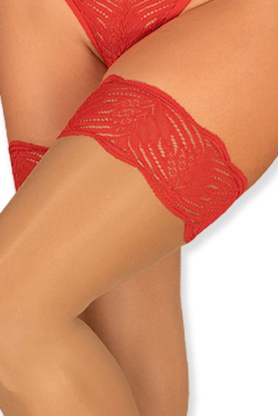 画像5: Mellania stockings | red | ガーターストッキング ・赤×ベージュ・肌側シリコンあり   | 高級Sexyランジェリー Obsessive (5)