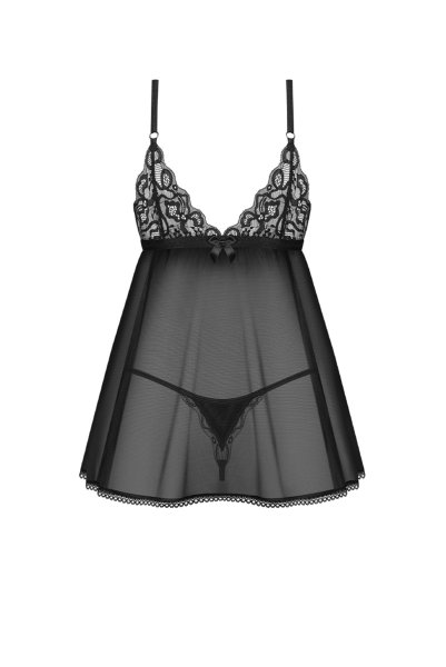 画像2: Blomentis babydoll |スリップドレス&タンガ(ワイヤーなし・リボン・シースルー・ブラック) | Obsessive 高級Sexyランジェリー (2)