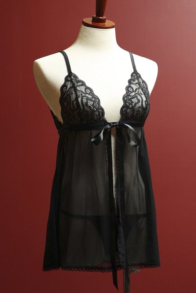 画像20: Blomentis babydoll |スリップドレス&タンガ(ワイヤーなし・リボン・シースルー・ブラック) | Obsessive 高級Sexyランジェリー (20)