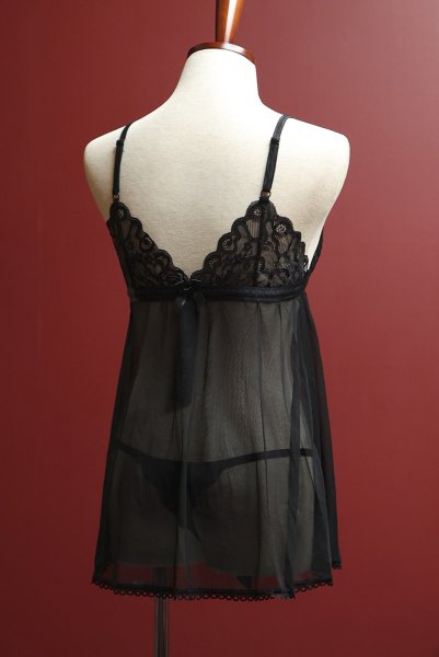 画像21: Blomentis babydoll |スリップドレス&タンガ(ワイヤーなし・リボン・シースルー・ブラック) | Obsessive 高級Sexyランジェリー (21)