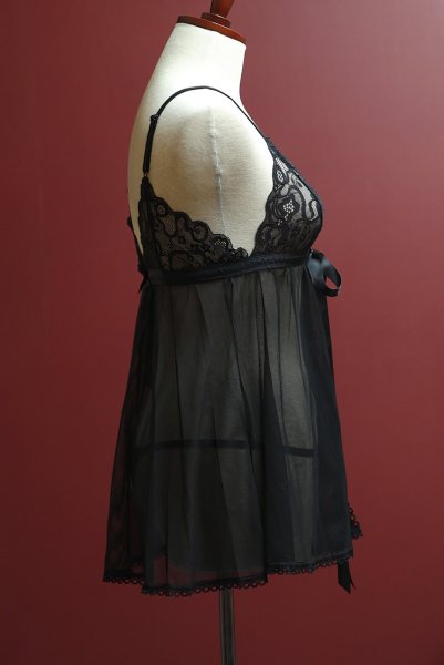 画像22: Blomentis babydoll |スリップドレス&タンガ(ワイヤーなし・リボン・シースルー・ブラック) | Obsessive 高級Sexyランジェリー (22)