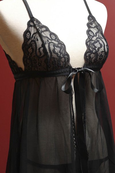 画像23: Blomentis babydoll |スリップドレス&タンガ(ワイヤーなし・リボン・シースルー・ブラック) | Obsessive 高級Sexyランジェリー (23)