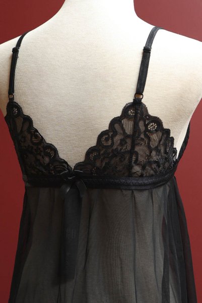 画像25: Blomentis babydoll |スリップドレス&タンガ(ワイヤーなし・リボン・シースルー・ブラック) | Obsessive 高級Sexyランジェリー (25)