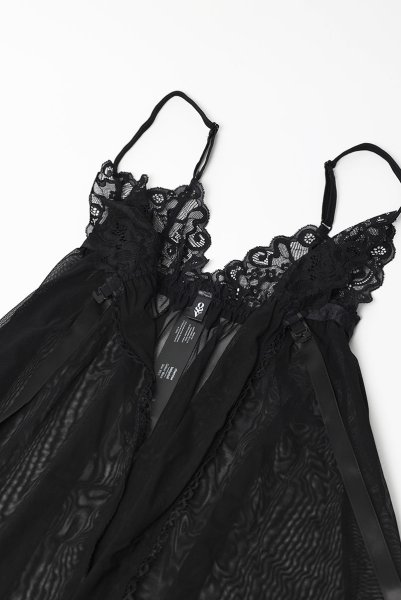 画像11: Blomentis babydoll |スリップドレス&タンガ(ワイヤーなし・リボン・シースルー・ブラック) | Obsessive 高級Sexyランジェリー (11)