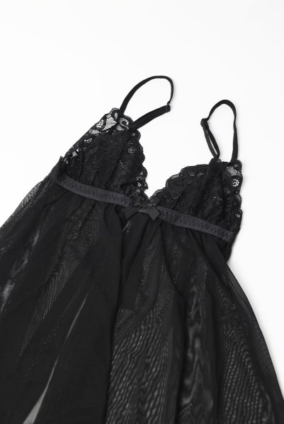 画像12: Blomentis babydoll |スリップドレス&タンガ(ワイヤーなし・リボン・シースルー・ブラック) | Obsessive 高級Sexyランジェリー (12)