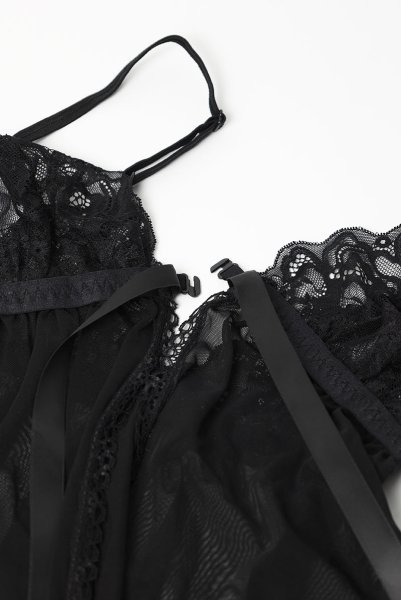 画像14: Blomentis babydoll |スリップドレス&タンガ(ワイヤーなし・リボン・シースルー・ブラック) | Obsessive 高級Sexyランジェリー (14)