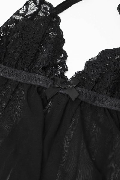 画像15: Blomentis babydoll |スリップドレス&タンガ(ワイヤーなし・リボン・シースルー・ブラック) | Obsessive 高級Sexyランジェリー (15)