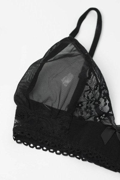 画像11: Blomentis 3-pcs set|ブラ&ガーターベルト風ハーネス&タンガ3点セット(ワイヤーなし・リボン・シースルー・ブラック) | Obsessive 高級Sexyランジェリー (11)