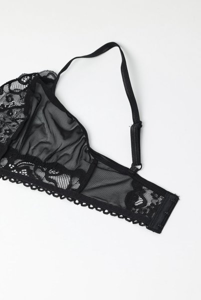 画像13: Blomentis 3-pcs set|ブラ&ガーターベルト風ハーネス&タンガ3点セット(ワイヤーなし・リボン・シースルー・ブラック) | Obsessive 高級Sexyランジェリー (13)