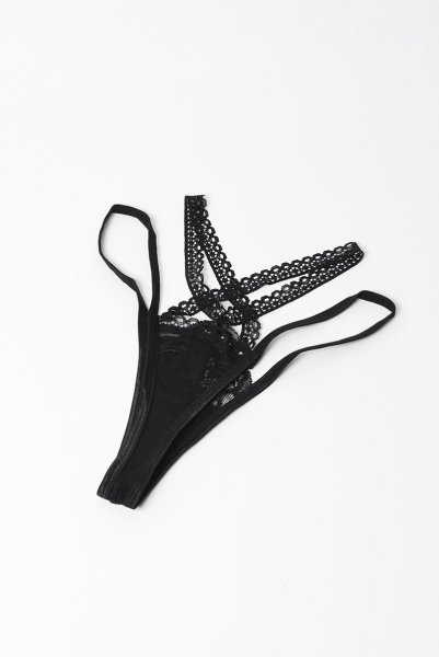 画像16: Blomentis 3-pcs set|ブラ&ガーターベルト風ハーネス&タンガ3点セット(ワイヤーなし・リボン・シースルー・ブラック) | Obsessive 高級Sexyランジェリー (16)