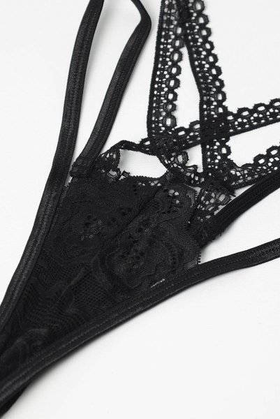 画像17: Blomentis 3-pcs set|ブラ&ガーターベルト風ハーネス&タンガ3点セット(ワイヤーなし・リボン・シースルー・ブラック) | Obsessive 高級Sexyランジェリー (17)