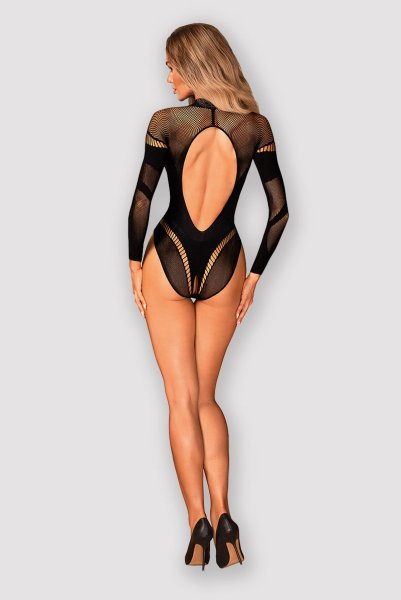 画像4: B135 teddy | ボディストッキング素材の背中開きボディスーツ・テディ・黒   | 高級Sexyランジェリー Obsessive (4)