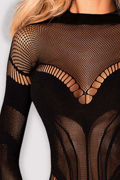 画像5: B135 teddy | ボディストッキング素材の背中開きボディスーツ・テディ・黒   | 高級Sexyランジェリー Obsessive (5)