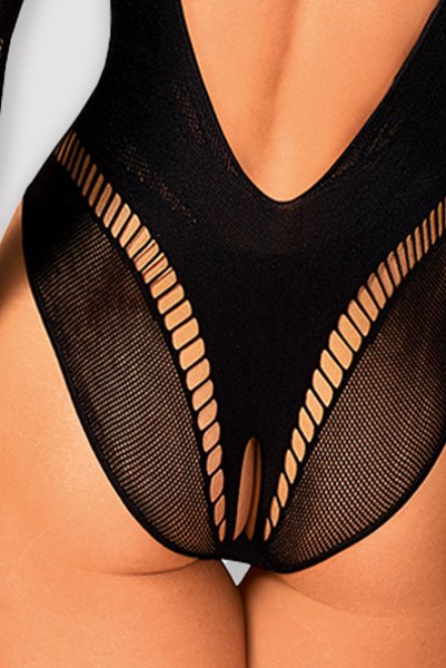 画像8: B135 teddy | ボディストッキング素材の背中開きボディスーツ・テディ・黒   | 高級Sexyランジェリー Obsessive (8)