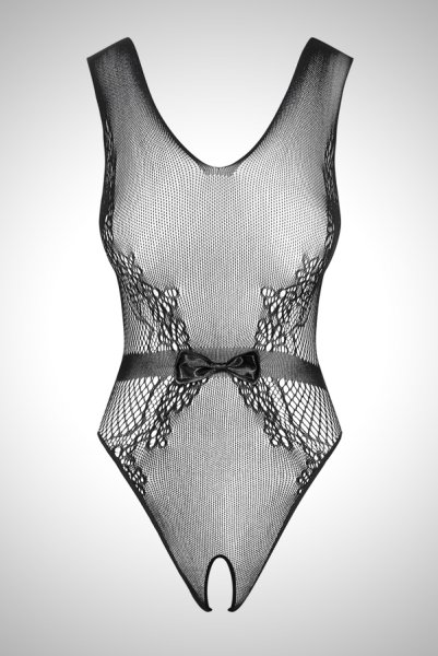 画像7: B115 teddy black | リボンベルトが付いたレオタード風テディ・メッシュ・黒・オープンクロッチ・網タイツ素材   | 高級Sexyランジェリー Obsessive (7)