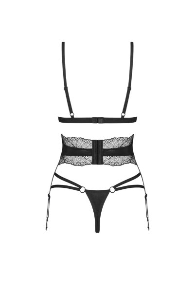 画像2: Lobellis 3-pcs set｜ブラ＆ガーターベルト＆タンガ3点セット（ワイヤーなし・レース・ブラック） | Obsessive 高級Sexyランジェリー (2)