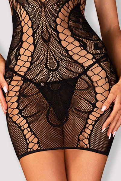 画像7: D608 dress | ボディストッキング素材のスリップドレス・スリップ・ドレス・黒   | 高級Sexyランジェリー Obsessive (7)