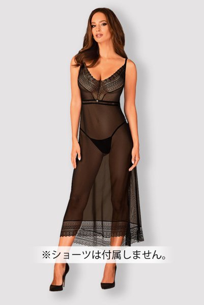 画像1: Estiqua chemise | ロング丈スリップドレス・シースルー・レース・ブラック   | 高級Sexyランジェリー Obsessive (1)