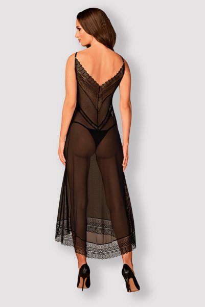 画像2: Estiqua chemise | ロング丈スリップドレス・シースルー・レース・ブラック   | 高級Sexyランジェリー Obsessive (2)