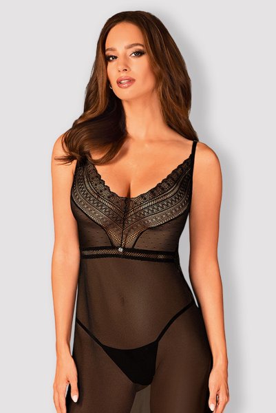 画像3: Estiqua chemise | ロング丈スリップドレス・シースルー・レース・ブラック   | 高級Sexyランジェリー Obsessive (3)