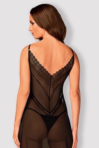 画像4: Estiqua chemise | ロング丈スリップドレス・シースルー・レース・ブラック   | 高級Sexyランジェリー Obsessive (4)