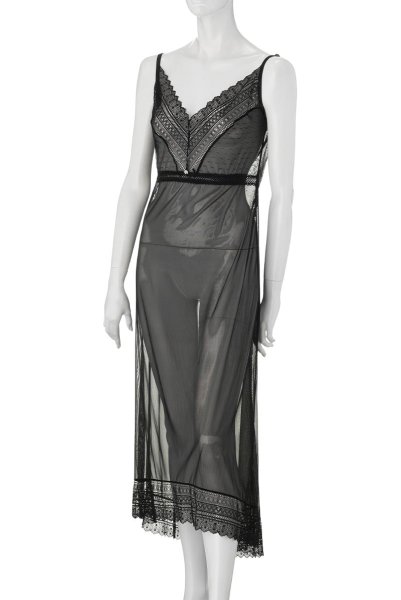 画像9: Estiqua chemise | ロング丈スリップドレス・シースルー・レース・ブラック   | 高級Sexyランジェリー Obsessive (9)