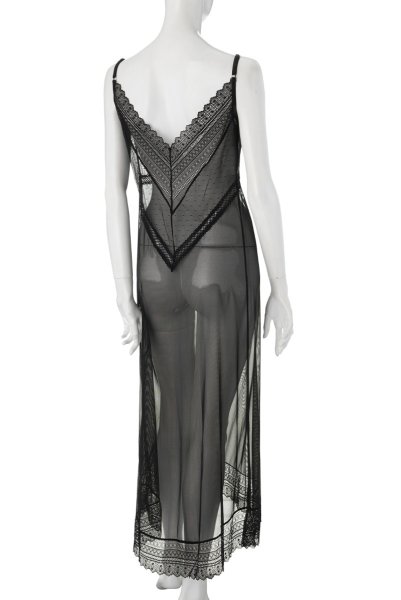 画像10: Estiqua chemise | ロング丈スリップドレス・シースルー・レース・ブラック   | 高級Sexyランジェリー Obsessive (10)