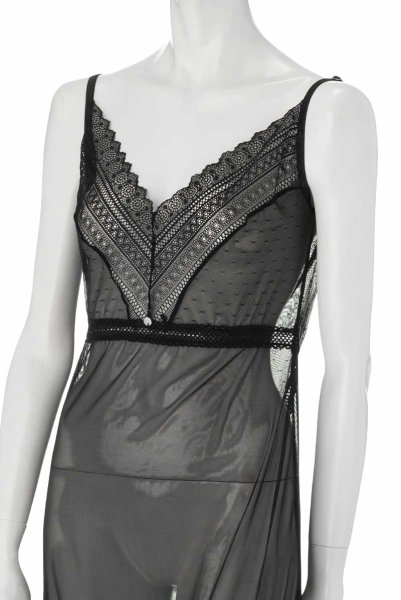 画像11: Estiqua chemise | ロング丈スリップドレス・シースルー・レース・ブラック   | 高級Sexyランジェリー Obsessive (11)
