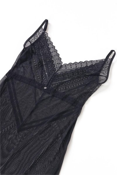 画像15: Estiqua chemise | ロング丈スリップドレス・シースルー・レース・ブラック   | 高級Sexyランジェリー Obsessive (15)