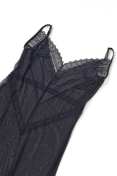 画像16: Estiqua chemise | ロング丈スリップドレス・シースルー・レース・ブラック   | 高級Sexyランジェリー Obsessive (16)