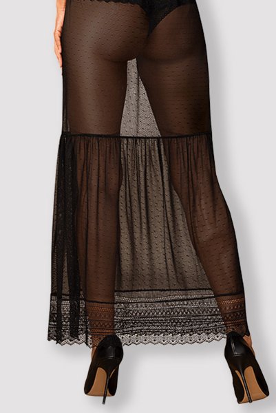 画像4: Estiqua peignoir | ガウン・シースルー・レース・ウエストリボン・ブラック   | 高級Sexyランジェリー Obsessive (4)