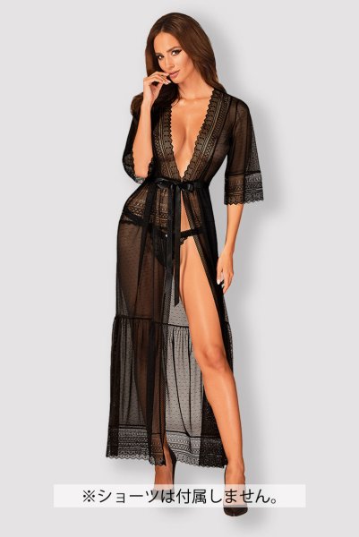 画像5: Estiqua peignoir | ガウン・シースルー・レース・ウエストリボン・ブラック   | 高級Sexyランジェリー Obsessive (5)