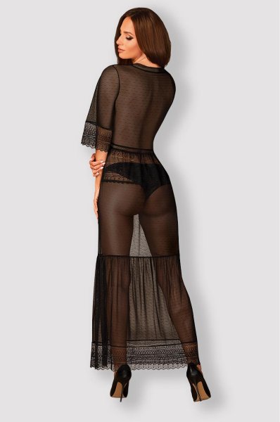 画像6: Estiqua peignoir | ガウン・シースルー・レース・ウエストリボン・ブラック   | 高級Sexyランジェリー Obsessive (6)