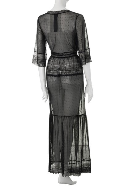 画像8: Estiqua peignoir | ガウン・シースルー・レース・ウエストリボン・ブラック   | 高級Sexyランジェリー Obsessive (8)