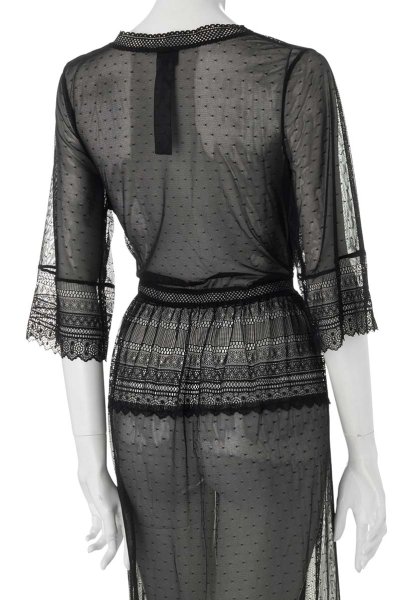 画像10: Estiqua peignoir | ガウン・シースルー・レース・ウエストリボン・ブラック   | 高級Sexyランジェリー Obsessive (10)