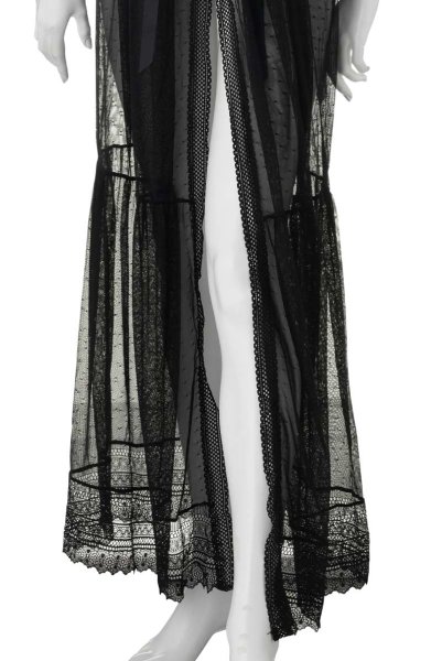 画像11: Estiqua peignoir | ガウン・シースルー・レース・ウエストリボン・ブラック   | 高級Sexyランジェリー Obsessive (11)