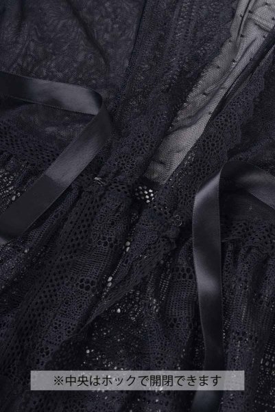 画像15: Estiqua peignoir | ガウン・シースルー・レース・ウエストリボン・ブラック   | 高級Sexyランジェリー Obsessive (15)