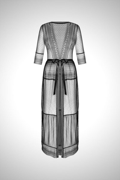 画像18: Estiqua peignoir | ガウン・シースルー・レース・ウエストリボン・ブラック   | 高級Sexyランジェリー Obsessive (18)