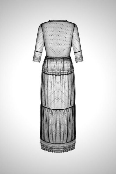 画像19: Estiqua peignoir | ガウン・シースルー・レース・ウエストリボン・ブラック   | 高級Sexyランジェリー Obsessive (19)