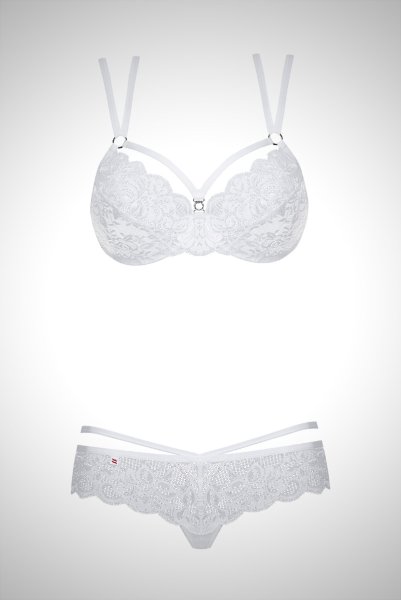 画像9: 860 set 2 white | Wストラップの一枚レースブラ＆Tバックセット・ノンパテッドブラ・ストラッピー・ストレッチレース・ローズ柄   | 高級Sexyランジェリー Obsessive (9)